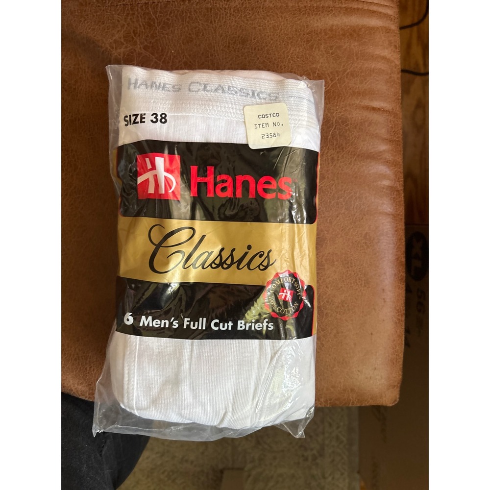 Hanes Full Cut Briefs Mens Size 38 White New 6 Pack Vintage 1993 Made in USA